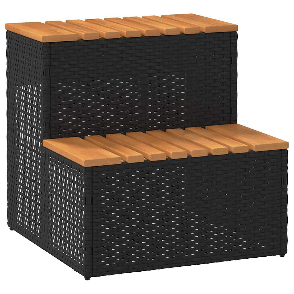 Hot Tub Step Beige 50X50X50.5 Cm Poly Rattan and Solid Acacia