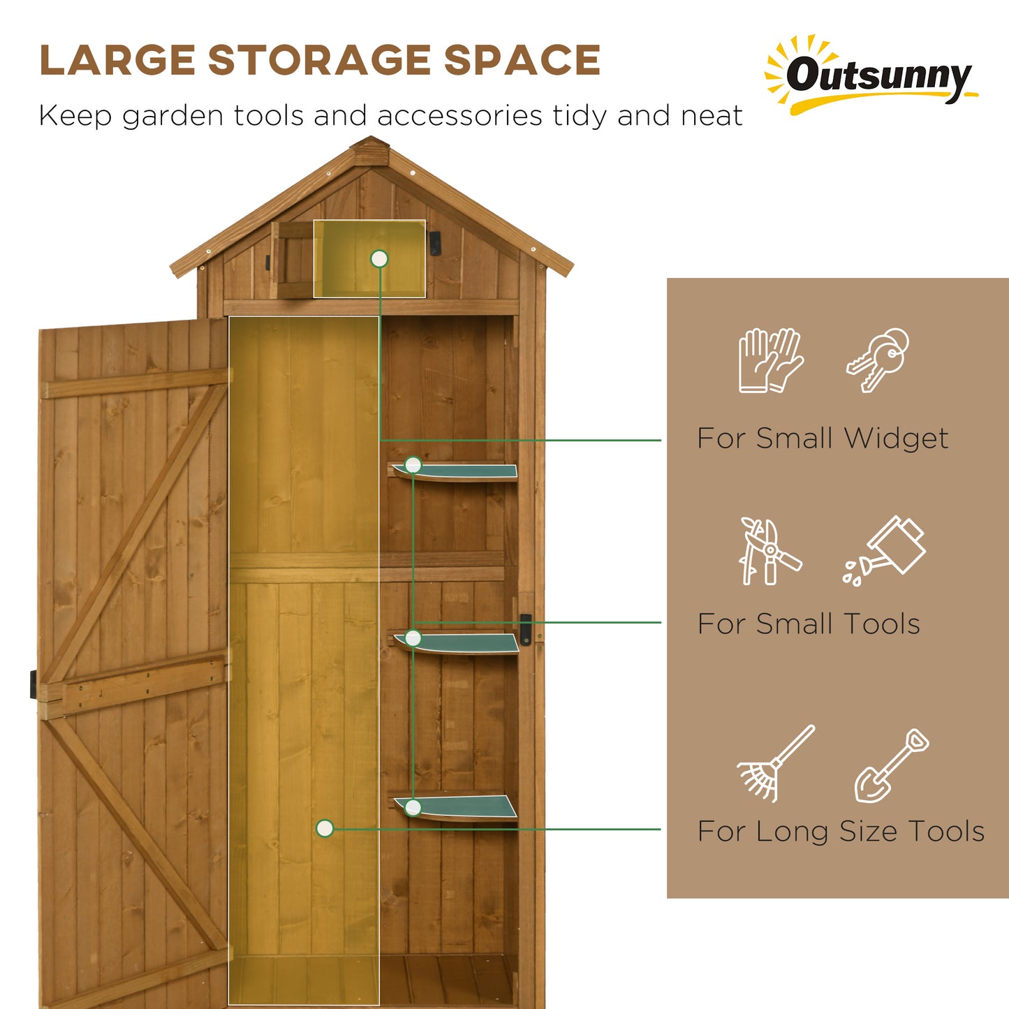 Garden Storage Shed 3 Utility Shelf Tool House W/ Asphalt Roof Lockabke Door