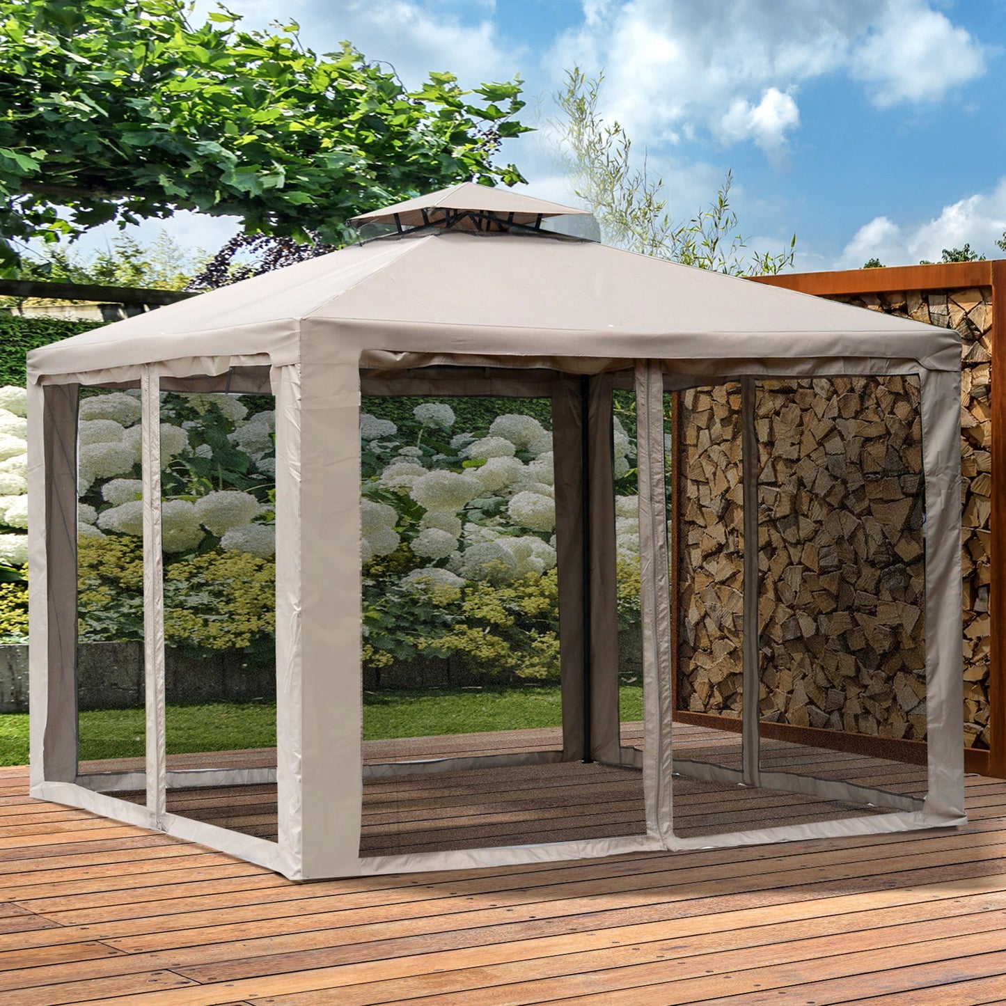 3 X 3(M) Metal Gazebo Outdoor 2-Tier Roof Marquee Party Tent with Netting