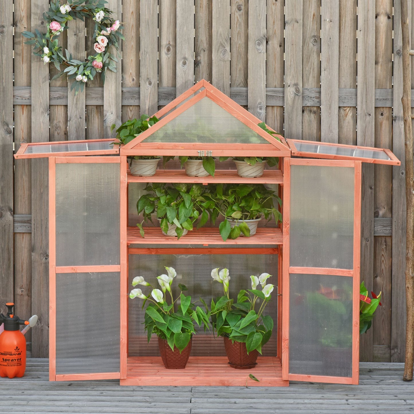 80 X 47 X 138 Cm Wooden Cold Frame Greenhouse for Plants Vegetables Flowers