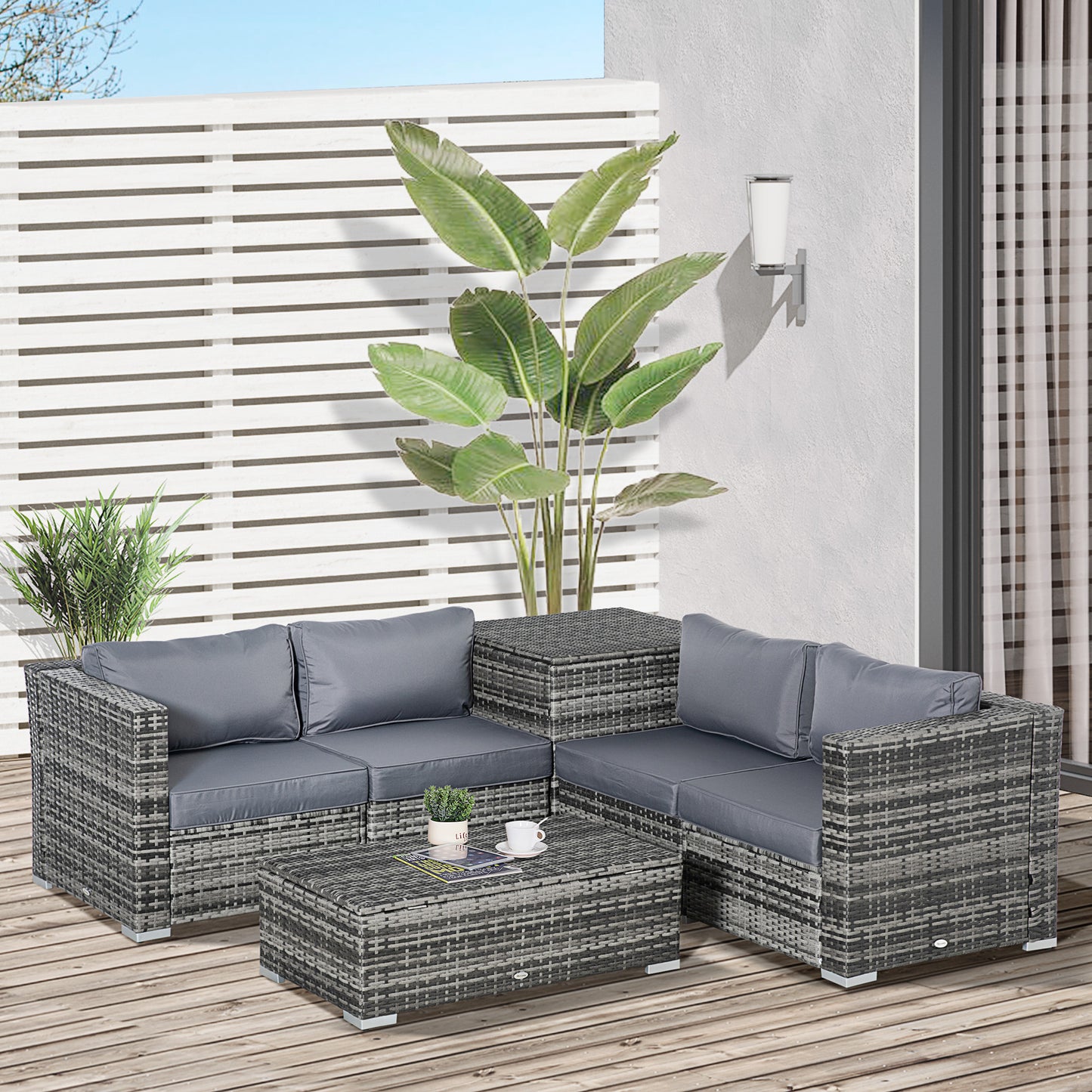 6 Pcs Rattan Furniture Sofa Set Side Table Garden Patio Conversation W/ Cushion