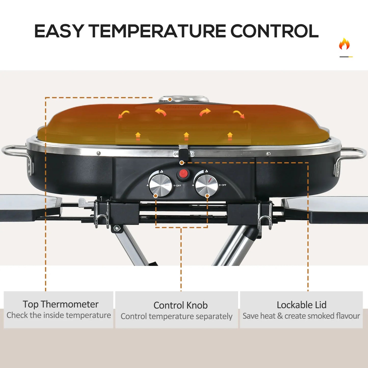 Foldable 2 Burner Gas BBQ Grill Trolley W/ Side Shelves Storage Pocket