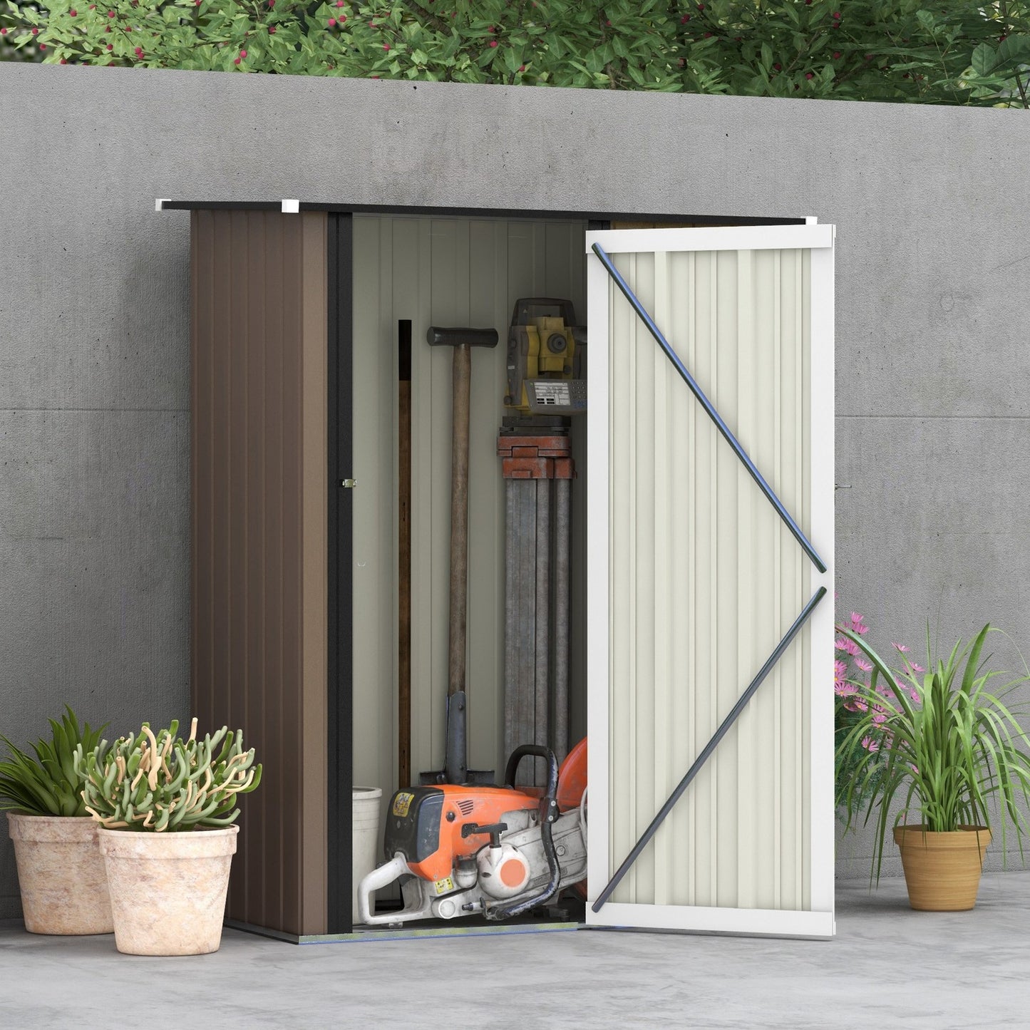 Outsunny Outdoor Storage Shed Steel Garden Shed W/ Lockable Door Brown