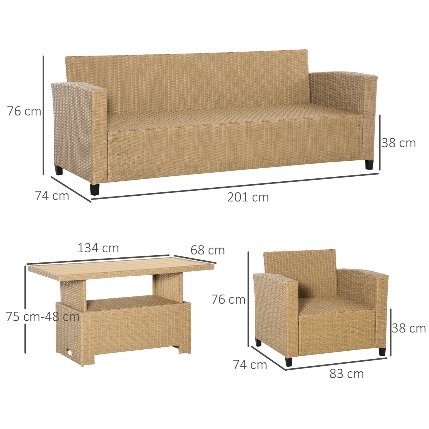 4 PCS Outdoor PE Rattan Aluminium Conversation Sofa Set W/ Table & Cushions