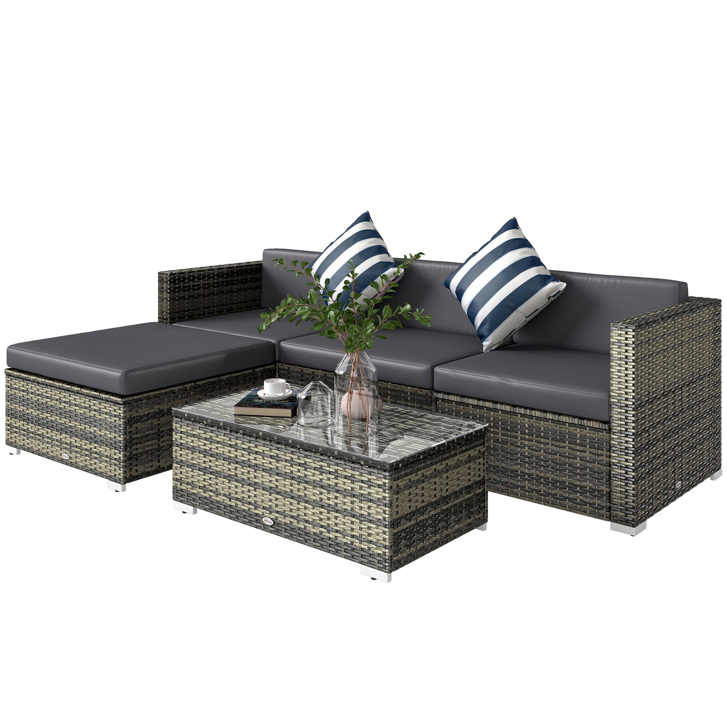 5 Pieces Rattan Sofa Set Wicker Sectional Furniture Cushion Black Brown Grey