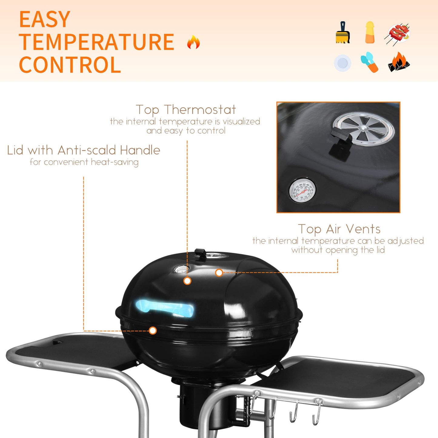 Outsunny Garden Charcoal Barbecue Grill Trolley BBQ Patio Heating W/ Wheels