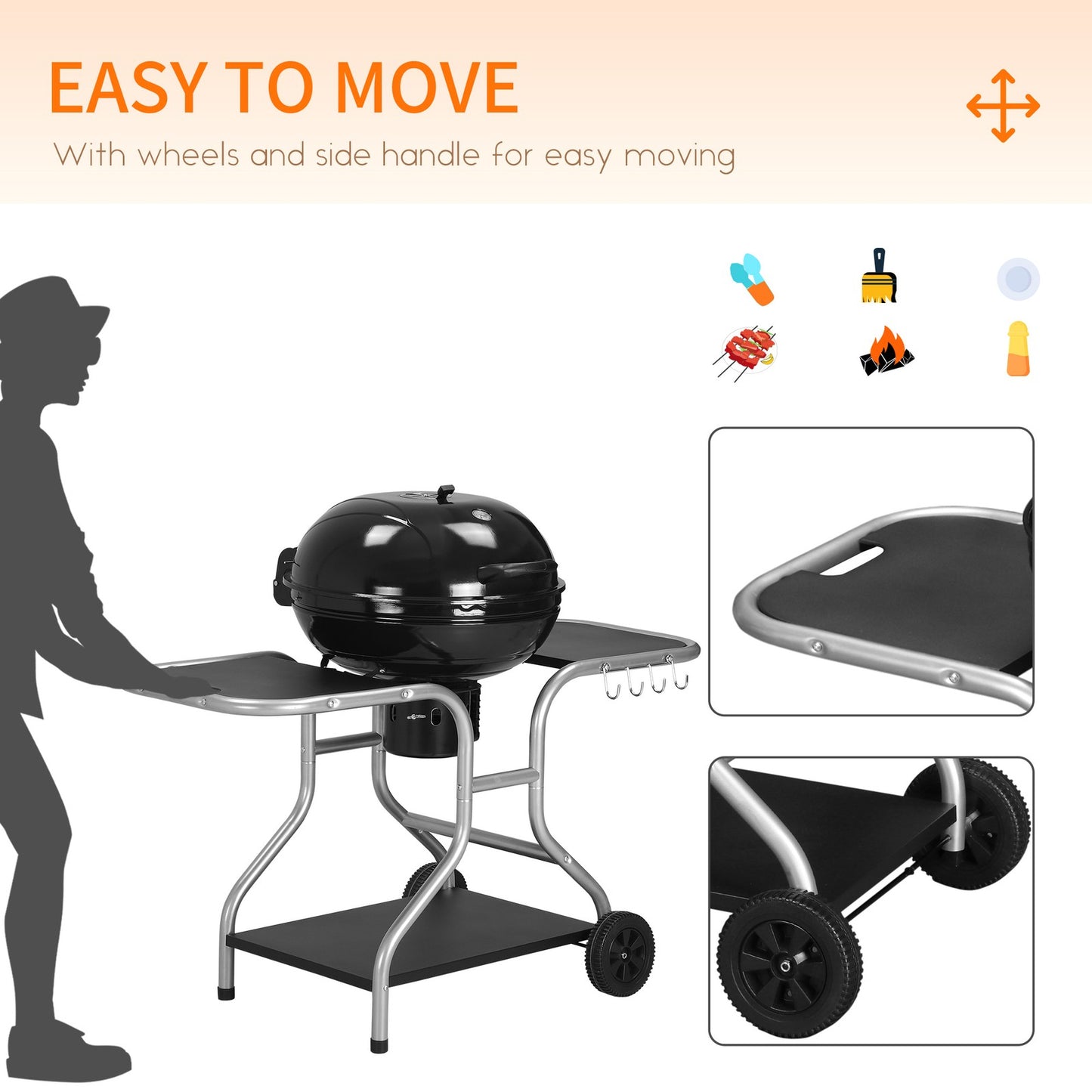 Outsunny Garden Charcoal Barbecue Grill Trolley BBQ Patio Heating W/ Wheels