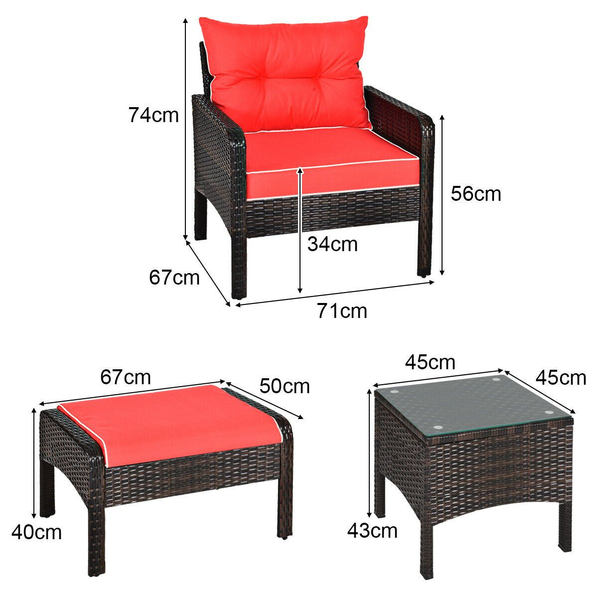 5 Piece Rattan Wicker Lounge Set with Cushion