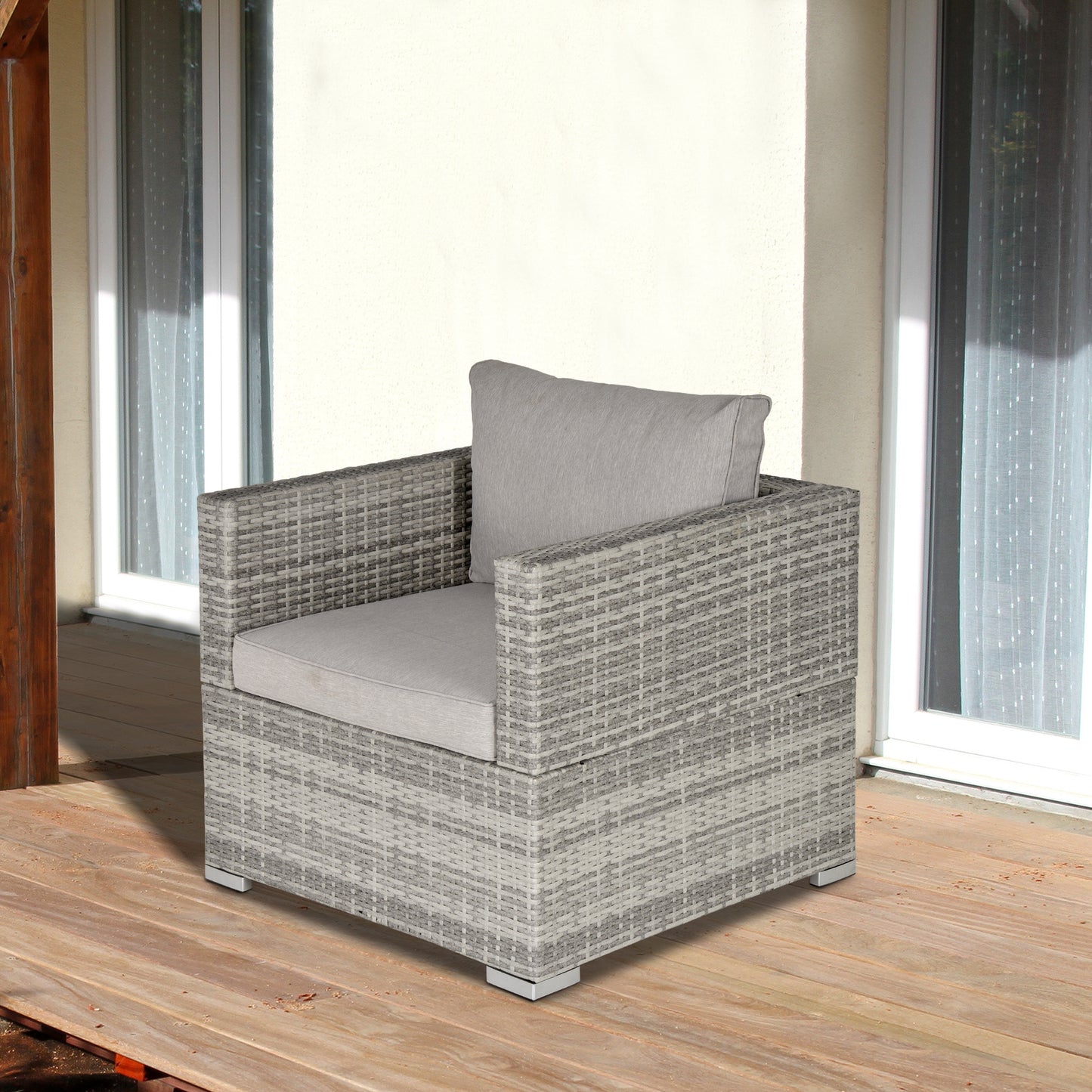 Garden Outdoor Rattan Corner Sofa,Single Sofa,Coffee Table Grey/Deep Grey