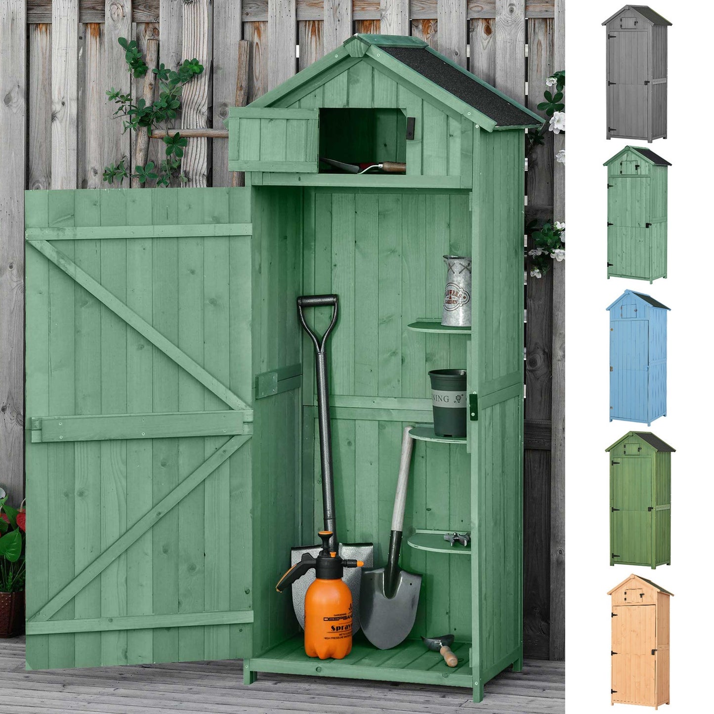 Garden Storage Shed 3 Utility Shelf Tool House W/ Asphalt Roof Lockabke Door