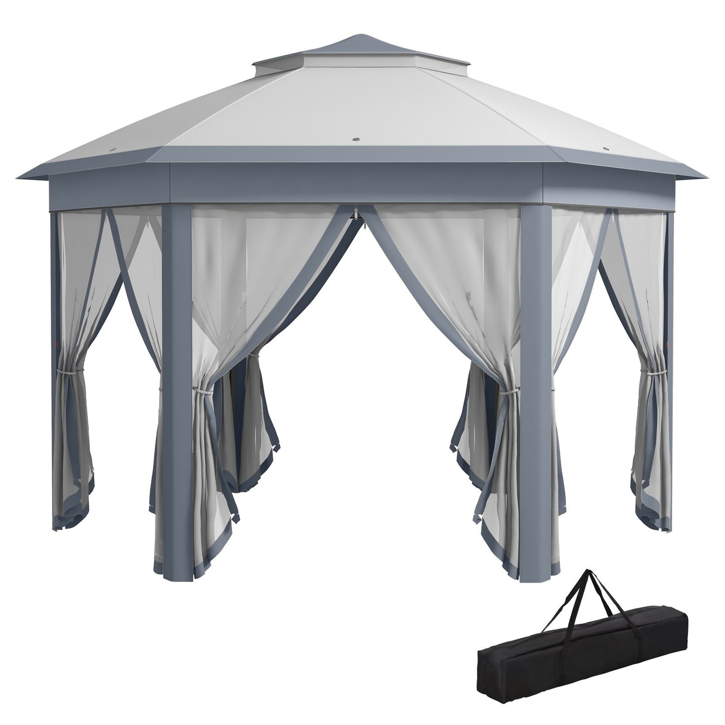 Outsunny 3X4M Hexagon Gazebo W/ Mesh Curtains Outdoor Garden, Grey
