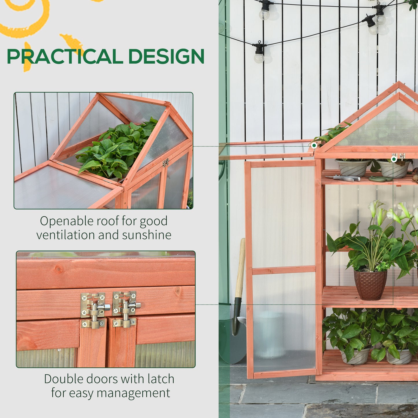 80 X 47 X 138 Cm Wooden Cold Frame Greenhouse for Plants Vegetables Flowers