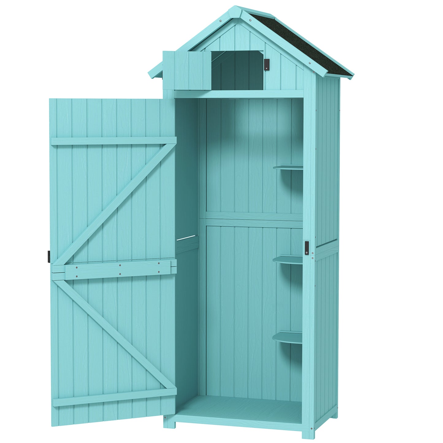 Garden Storage Shed 3 Utility Shelf Tool House W/ Asphalt Roof Lockabke Door