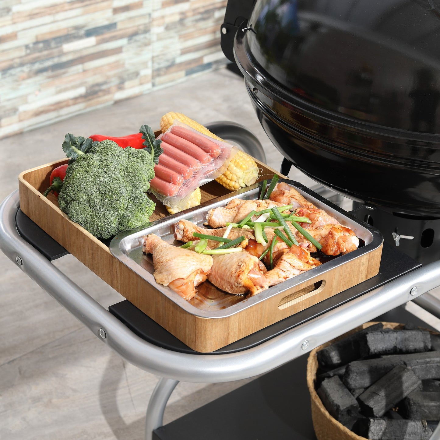 Outsunny Garden Charcoal Barbecue Grill Trolley BBQ Patio Heating W/ Wheels