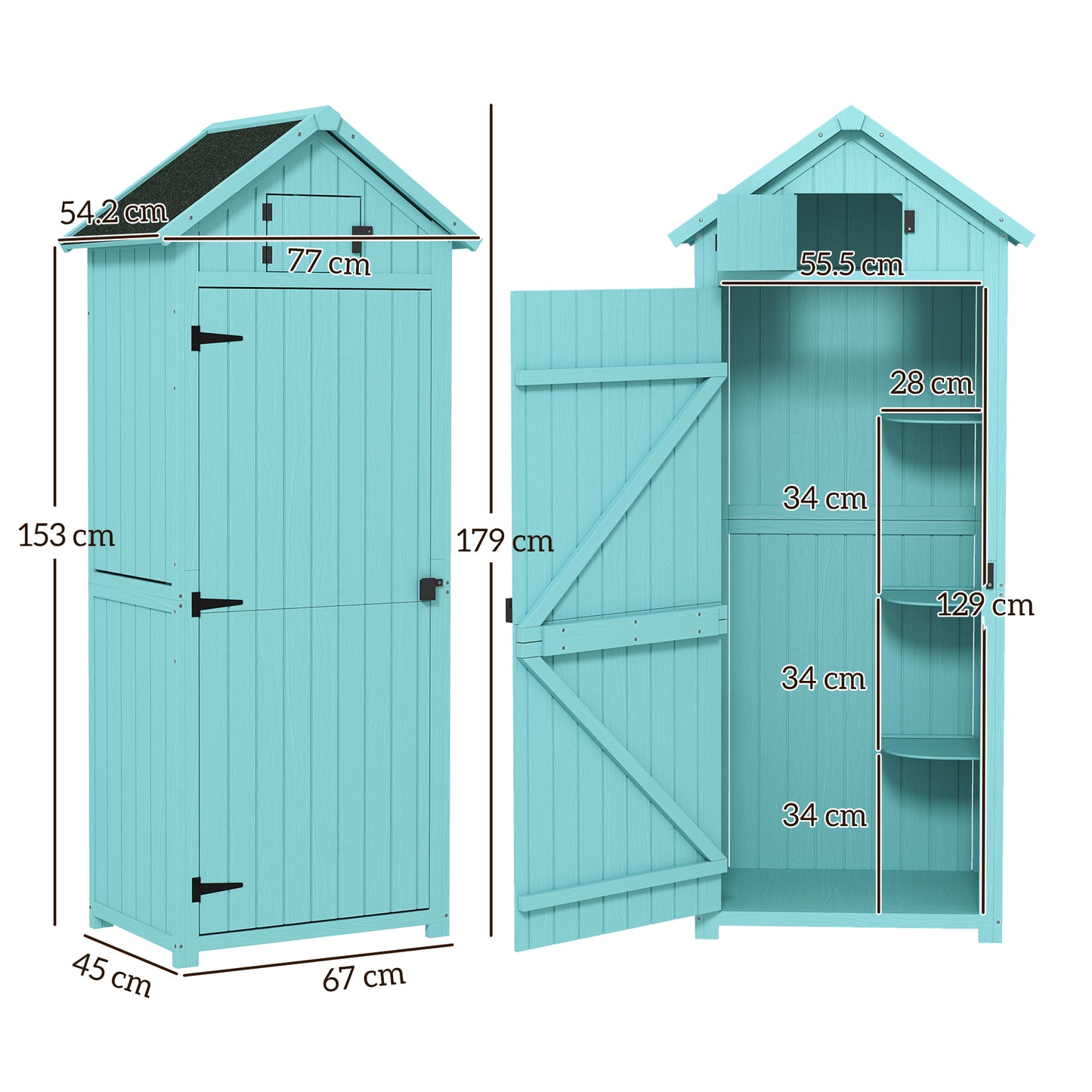 Garden Storage Shed 3 Utility Shelf Tool House W/ Asphalt Roof Lockabke Door