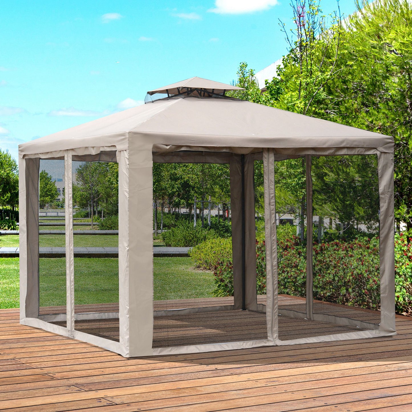 3 X 3(M) Metal Gazebo Outdoor 2-Tier Roof Marquee Party Tent with Netting