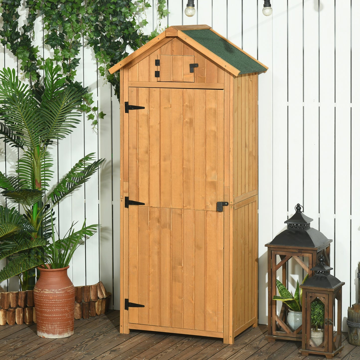 Garden Storage Shed 3 Utility Shelf Tool House W/ Asphalt Roof Lockabke Door