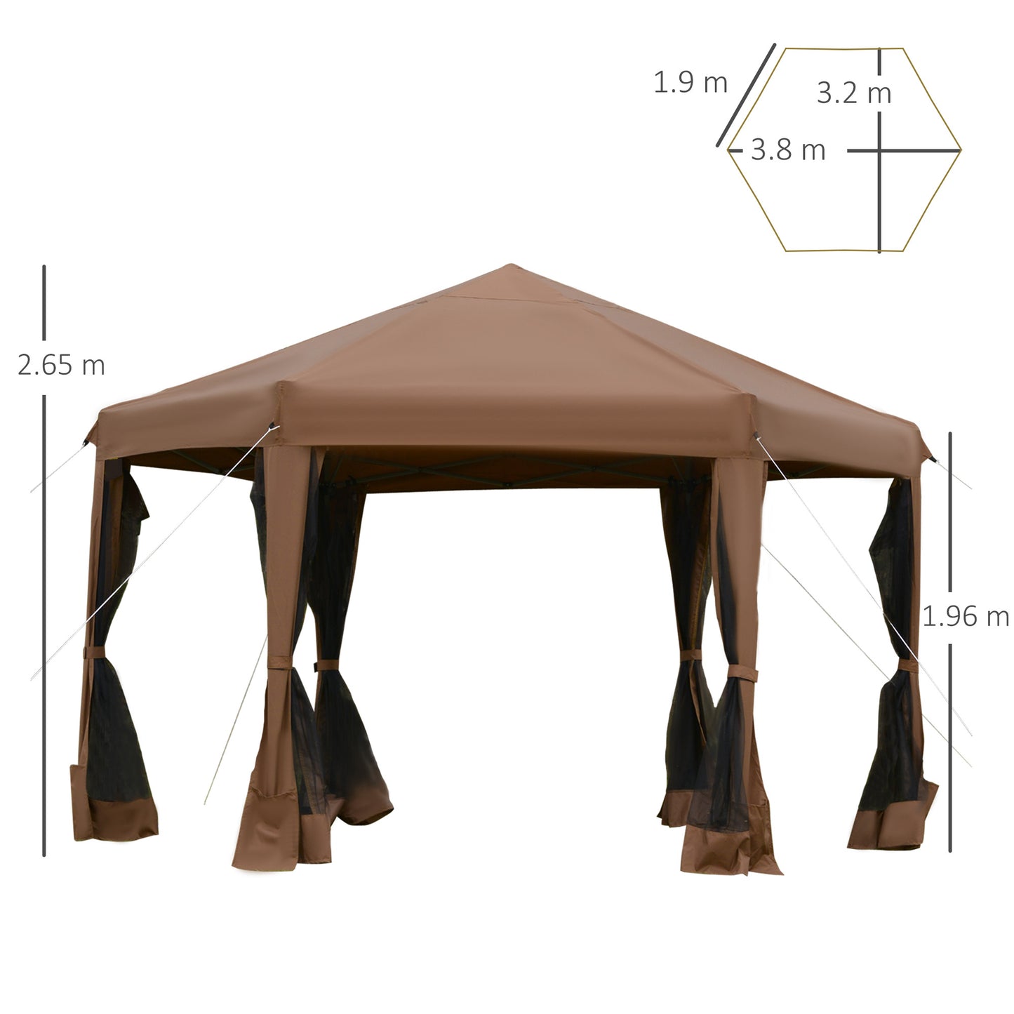 3.2M Outdoor Pop up Gazebo Hexagonal Canopy Tent with Mesh Sidewalls Handy Bag