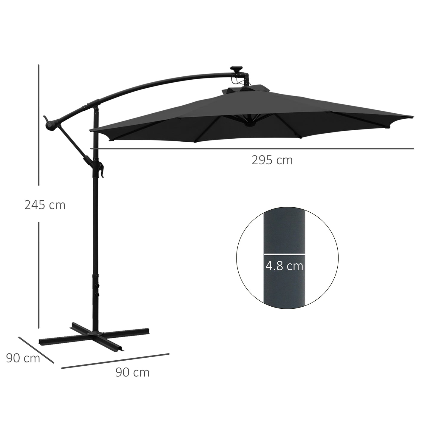 3(M) LED Patio Banana Umbrella Cantilever Parasol W/ Solar Lights Crank Handle