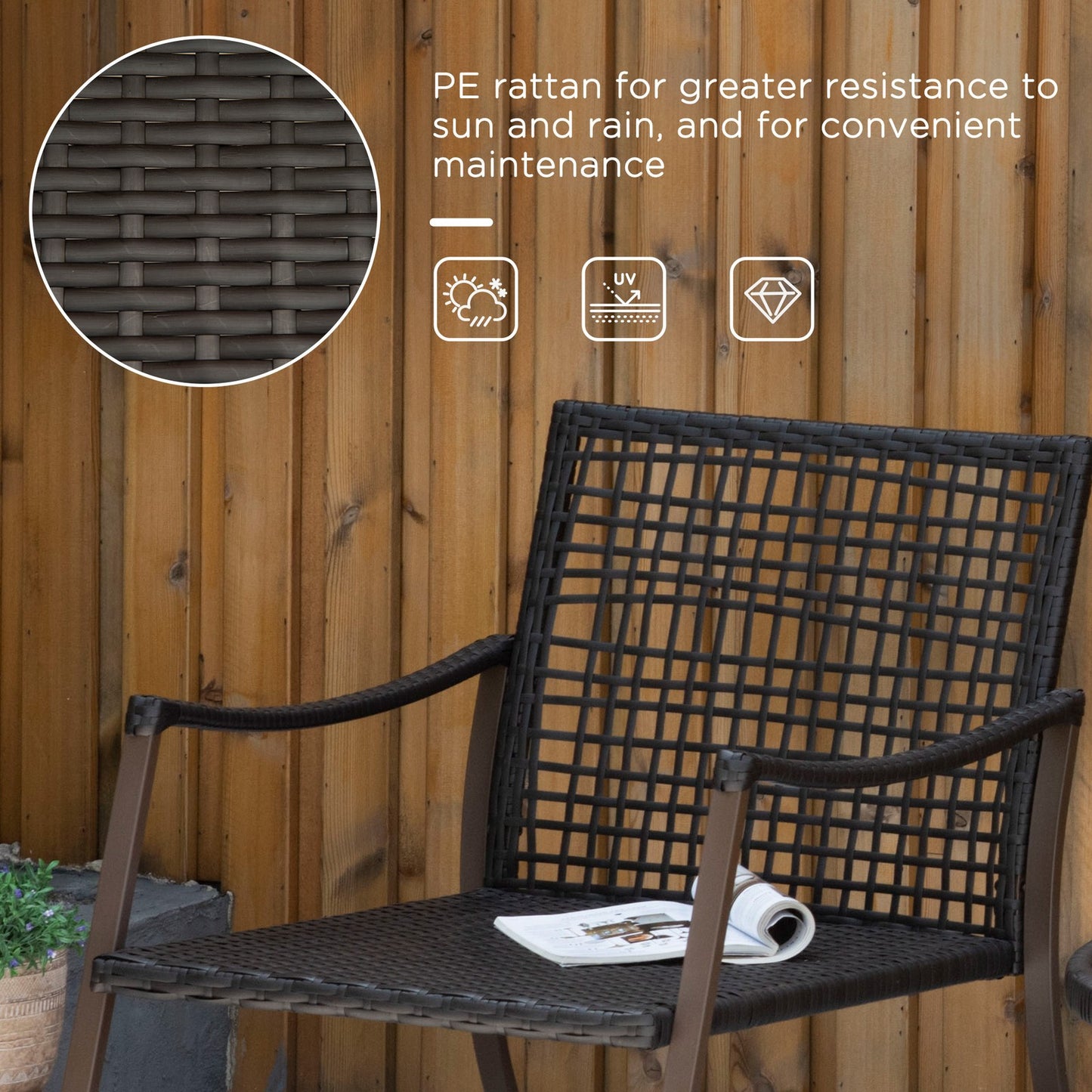 3 Pieces Rocking Chair Bistro Set Furniture Coffee Table Rattan Wicker Brown