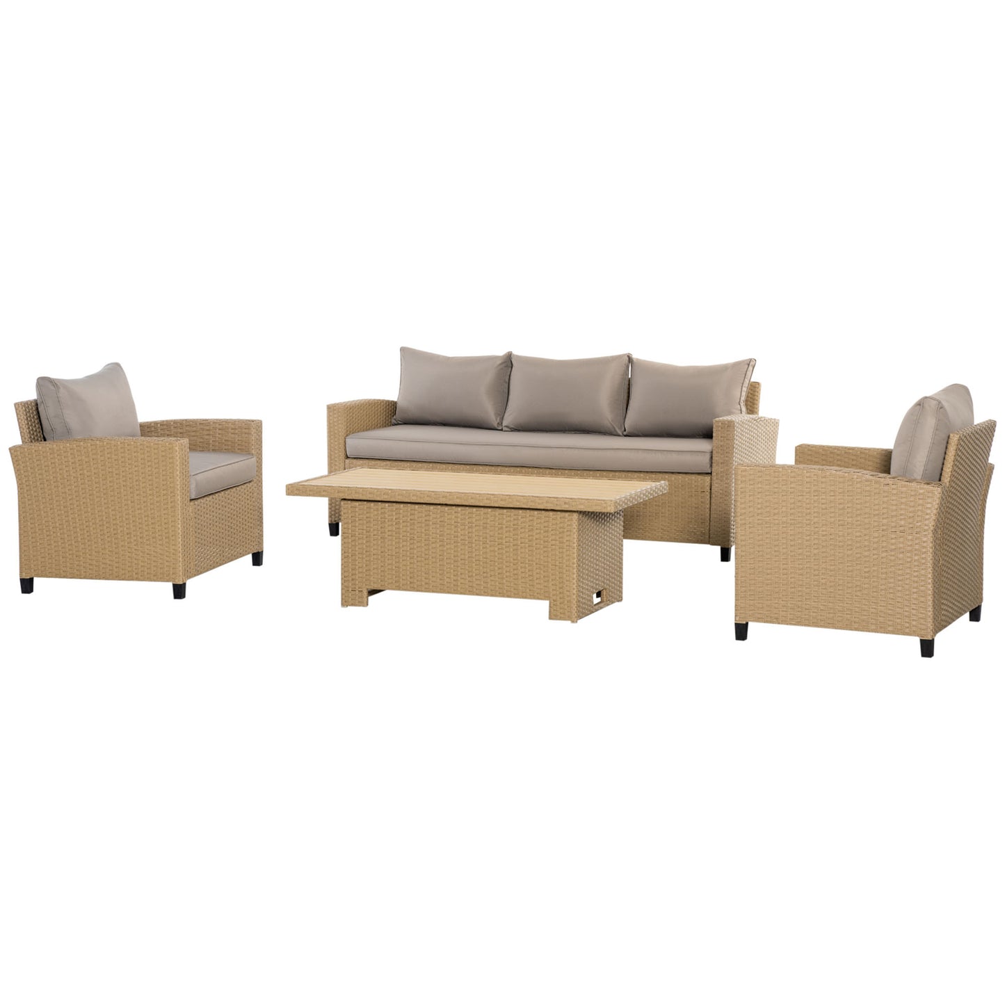 4 PCS Outdoor PE Rattan Aluminium Conversation Sofa Set W/ Table & Cushions