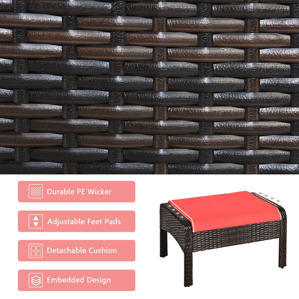5 Piece Rattan Wicker Lounge Set with Cushion