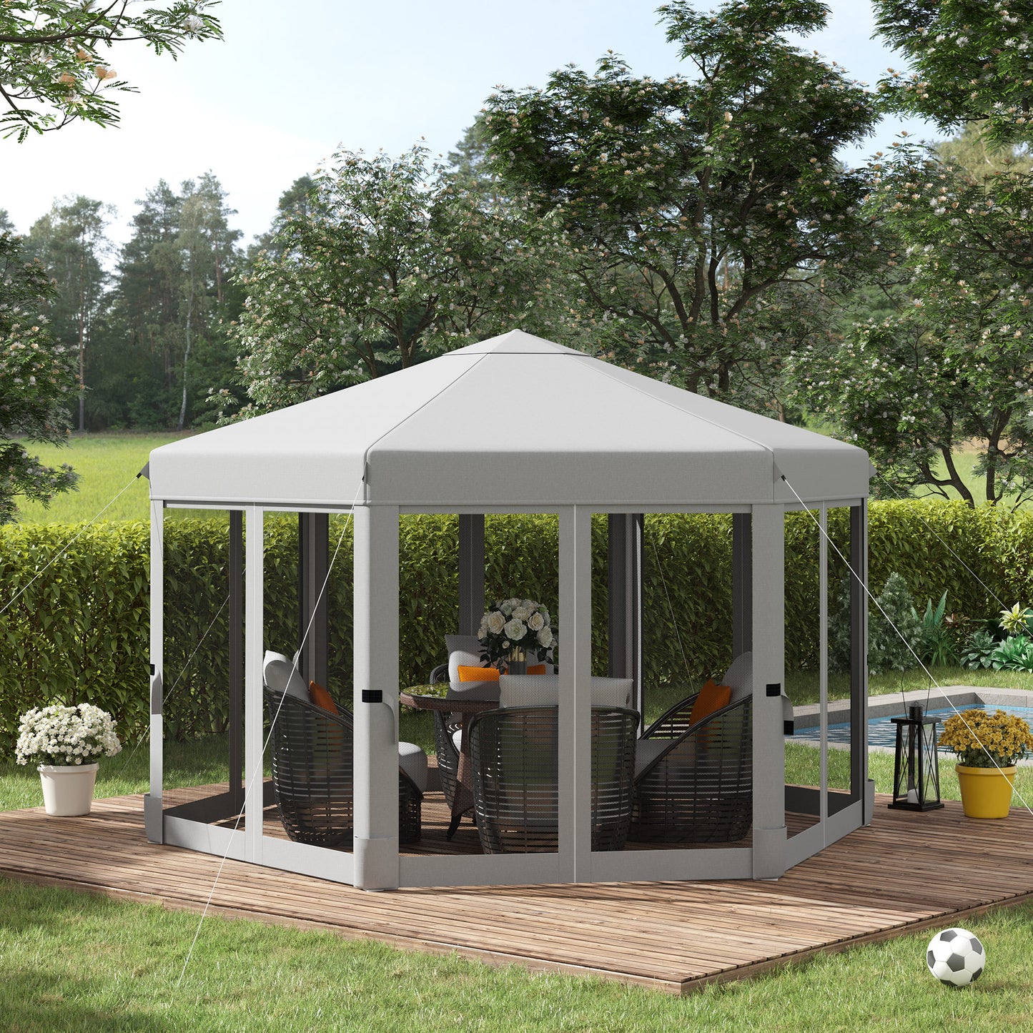3.2M Outdoor Pop up Gazebo Hexagonal Canopy Tent with Mesh Sidewalls Handy Bag