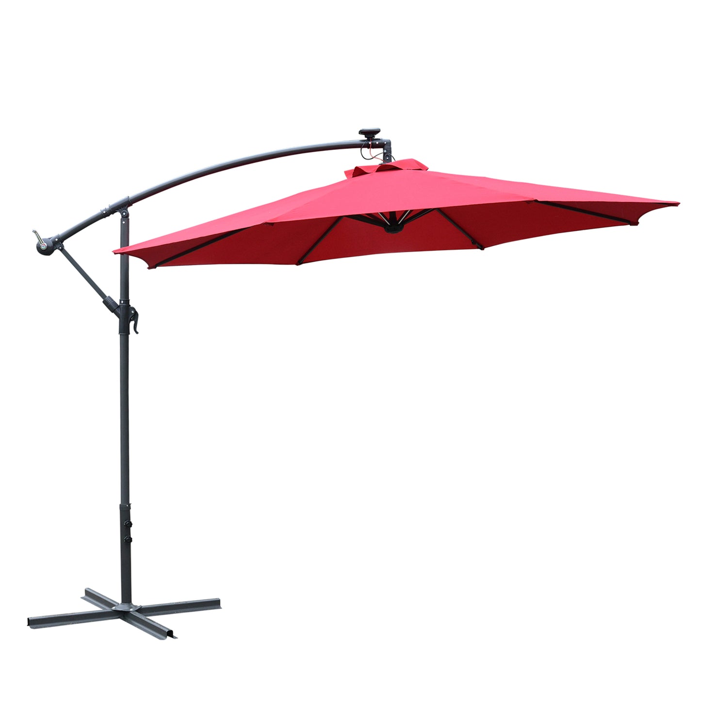 3(M) LED Patio Banana Umbrella Cantilever Parasol W/ Solar Lights Crank Handle