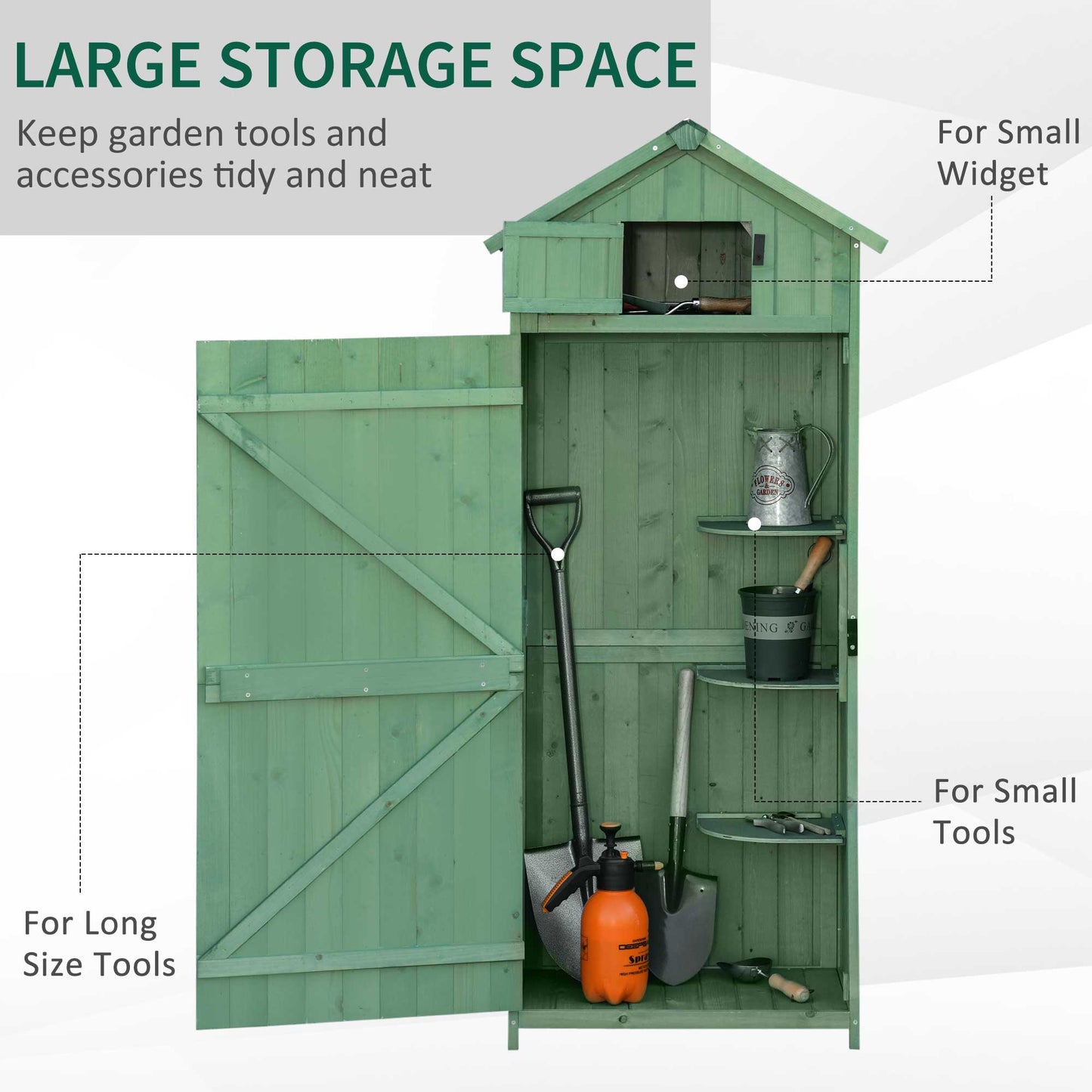 Garden Storage Shed 3 Utility Shelf Tool House W/ Asphalt Roof Lockabke Door