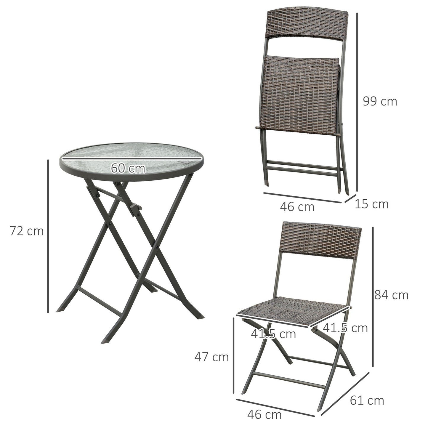 3 Pieces Bistro Set Rattan Furniture Garden Patio Square Table Steel Brown