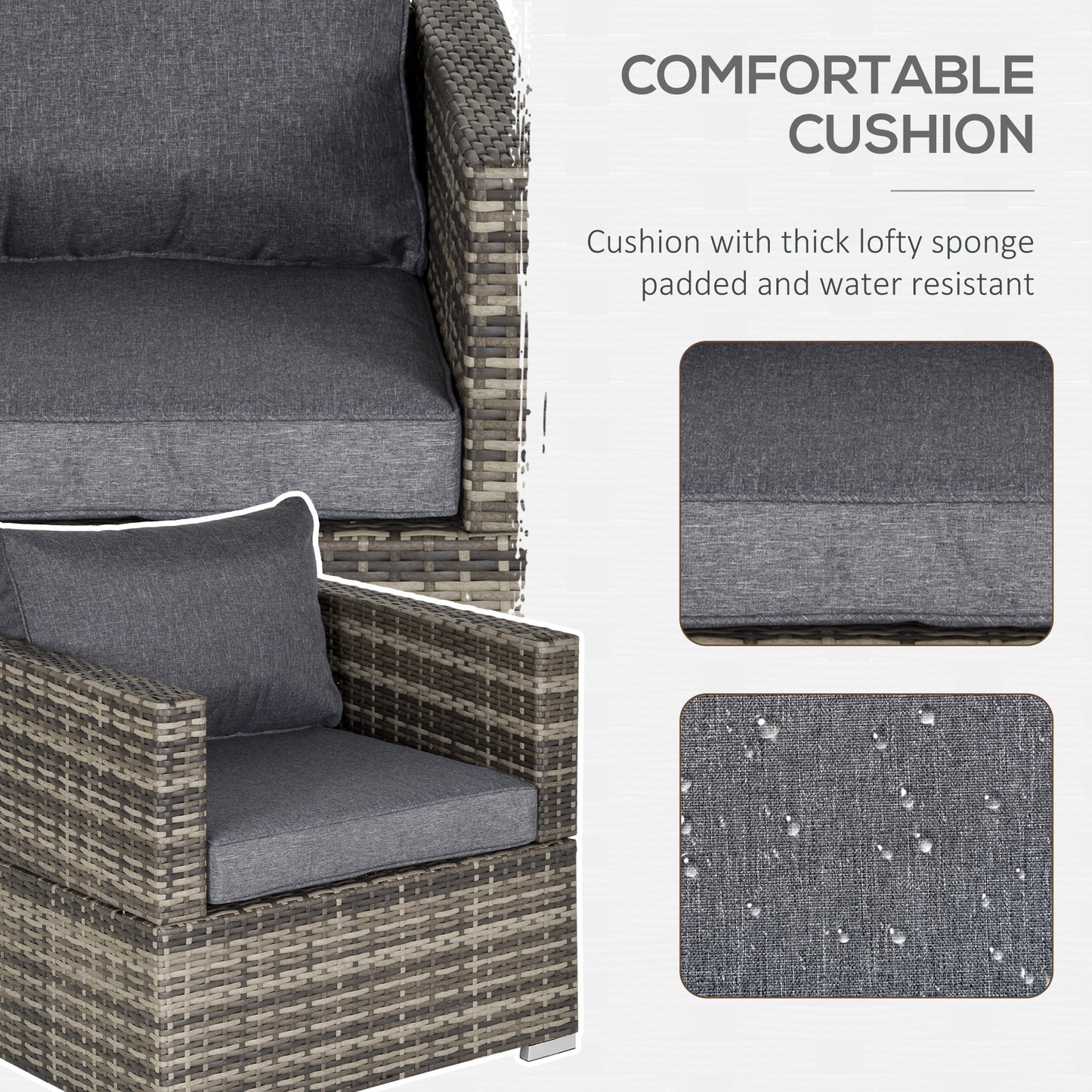 Garden Outdoor Rattan Corner Sofa,Single Sofa,Coffee Table Grey/Deep Grey