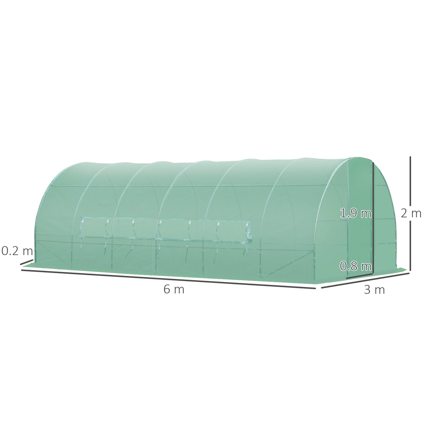Reinforced Walk-In Polytunnel Greenhouse with Door and Mesh Windows 6 X 3(M)