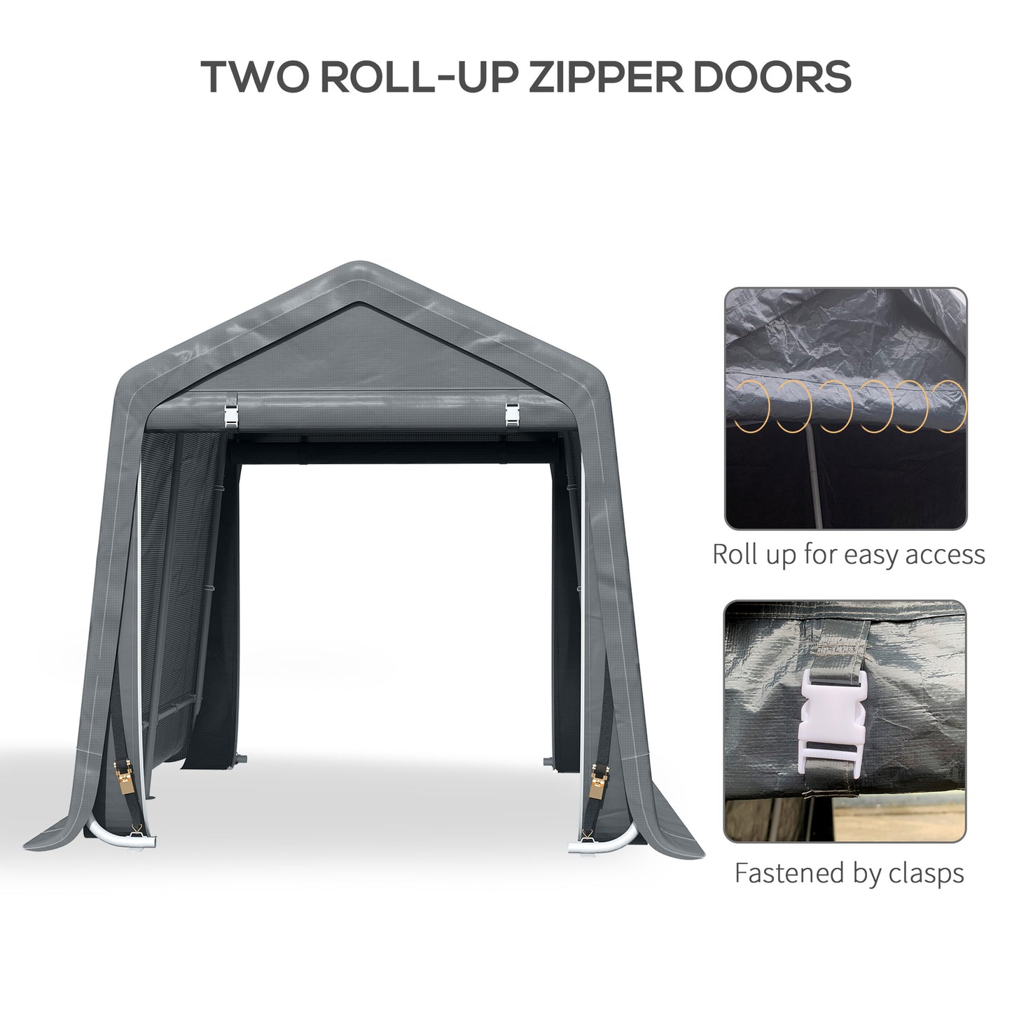2.8M X 2.4M Garden Garage Storage Tent Metal Frame Bike Shed W/ Zipper Doors