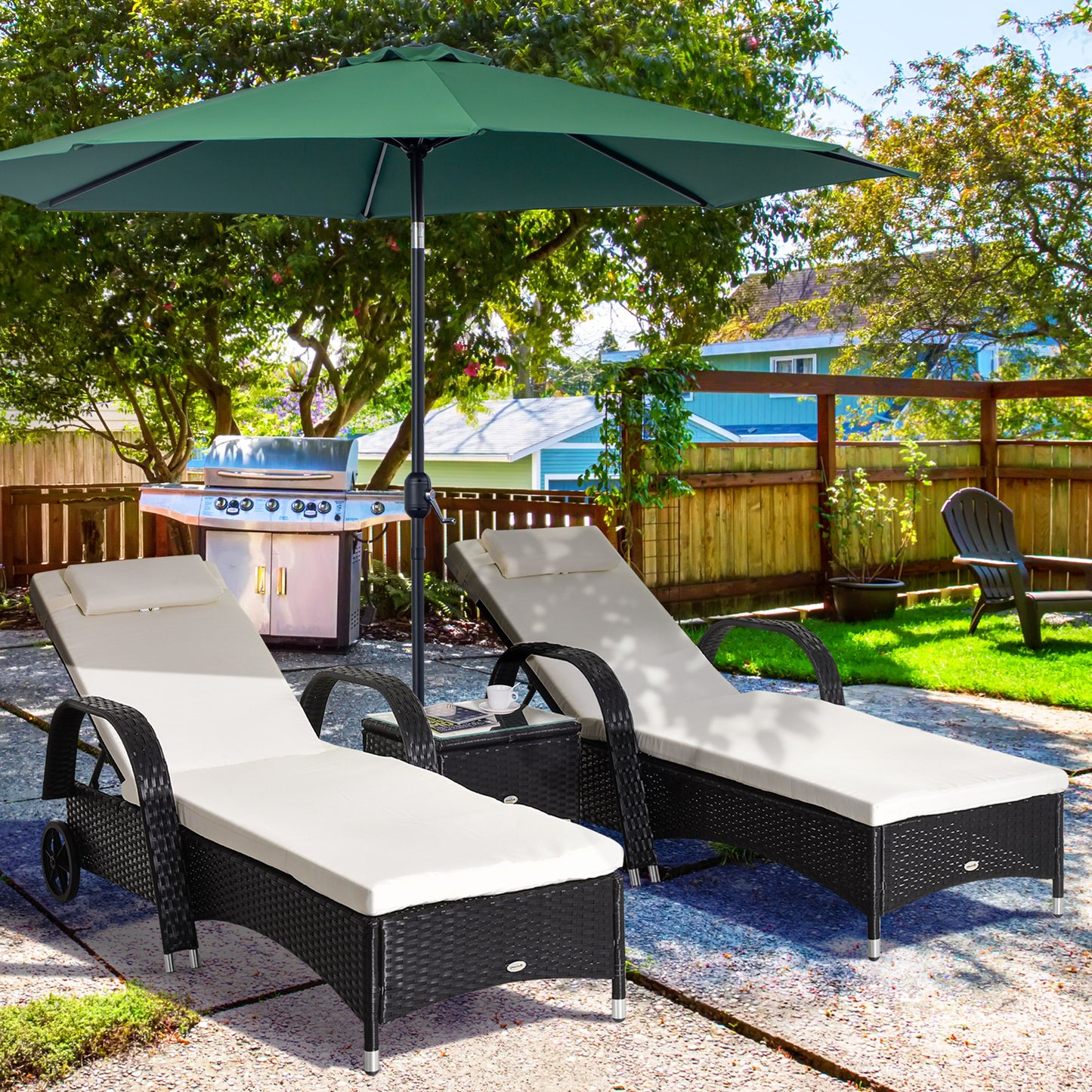 3PC Rattan Sun Lounger Wicker Sofa Day Bed Recliner Furniture Garden Patio