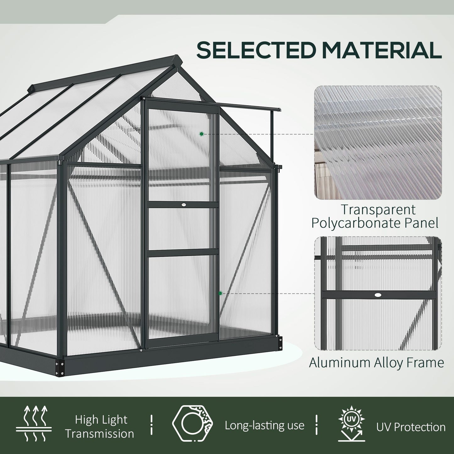 Polycarbonate Walk-In Garden Greenhouse Aluminium Frame Slide Door Window