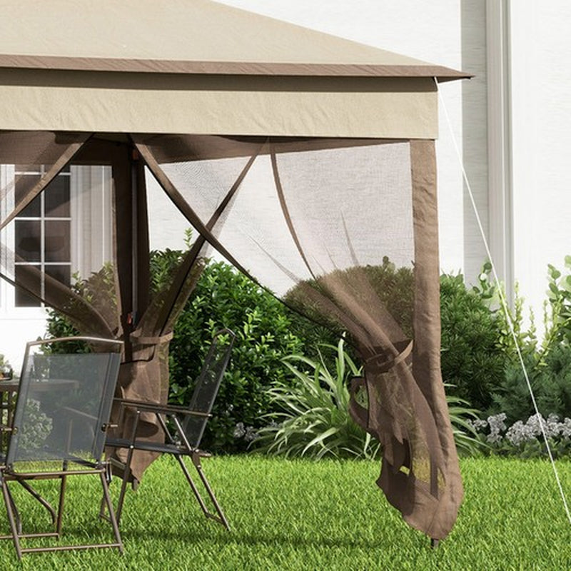 3 X 3(M) Garden Metal Gazebo Party Canopy Tent Sun Shelter W/ Net Curtain Khaki