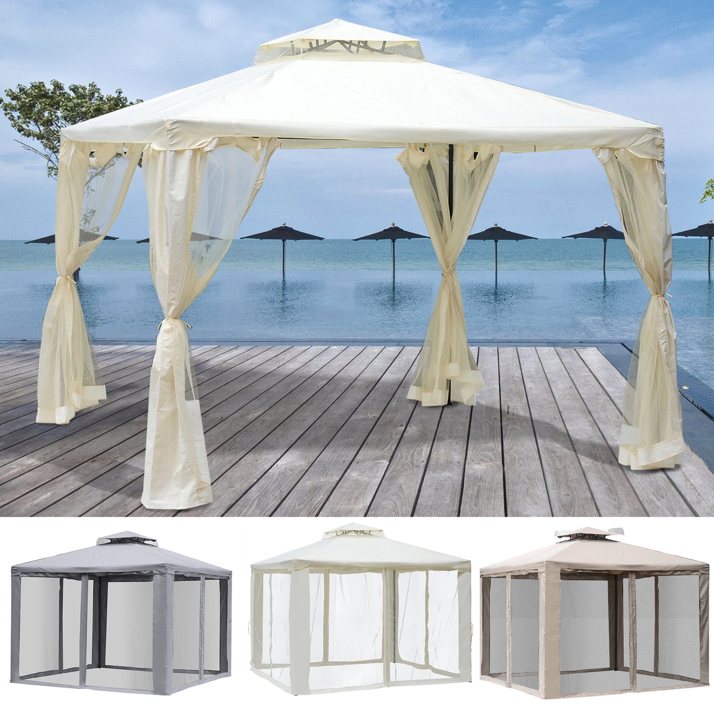 3 X 3(M) Metal Gazebo Outdoor 2-Tier Roof Marquee Party Tent with Netting