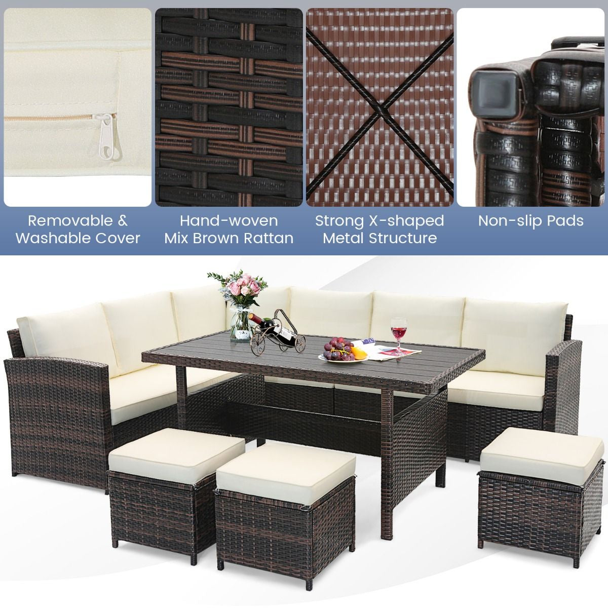 7 Pieces Wicker Patio Furniture Set for Porch Poolside Balcony Yard Garden