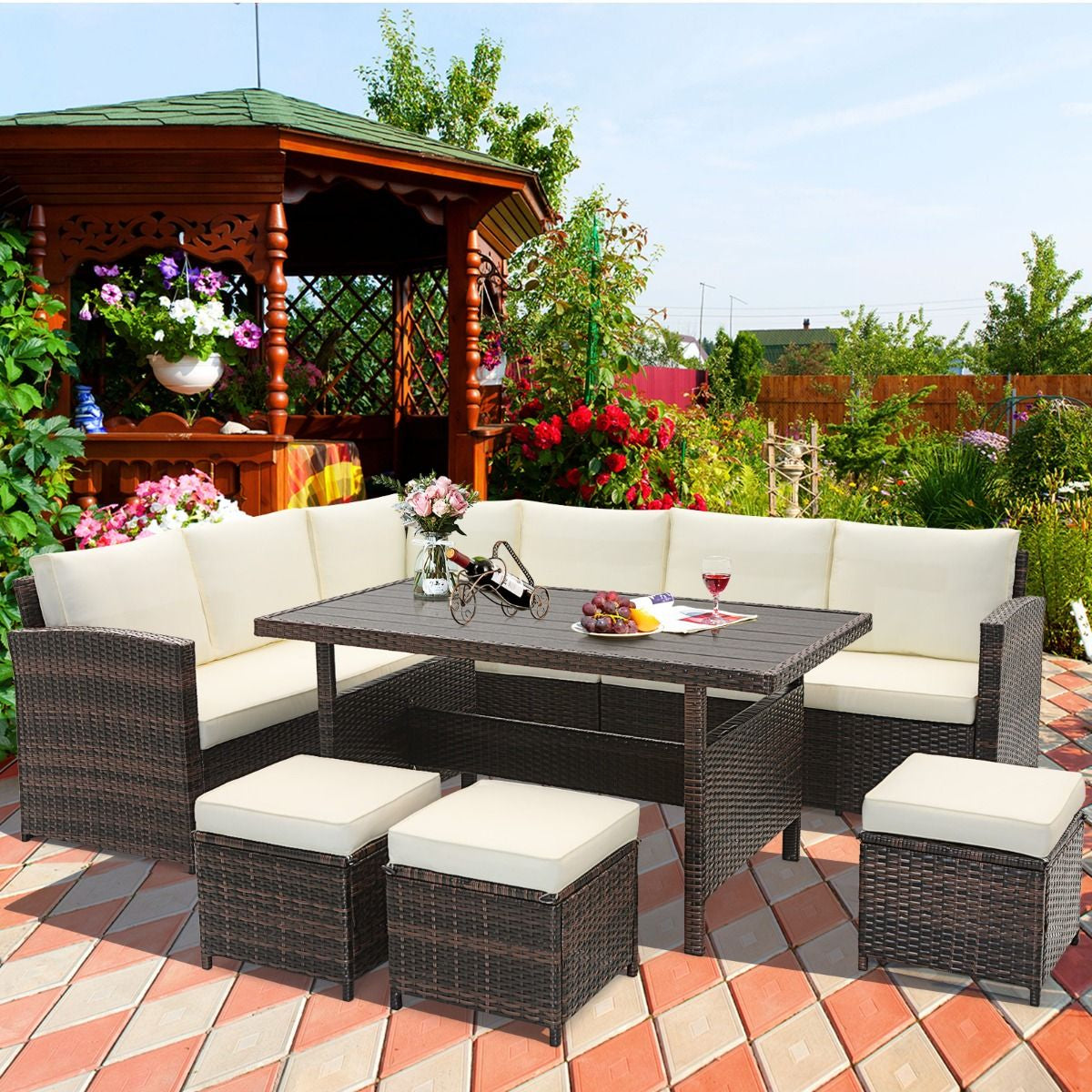 7 Pieces Wicker Patio Furniture Set for Porch Poolside Balcony Yard Garden