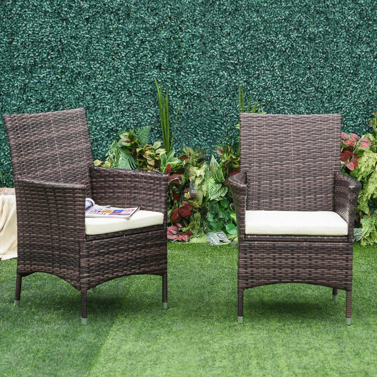 Rattan Chair Patio Sofa Chairs Set Cushioned Outdoor Rattan Furniture Armrests