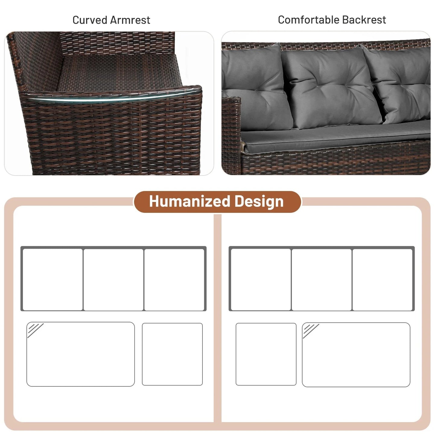 4 Seater Rattan Garden Furniture Set with Cushioned Sofa