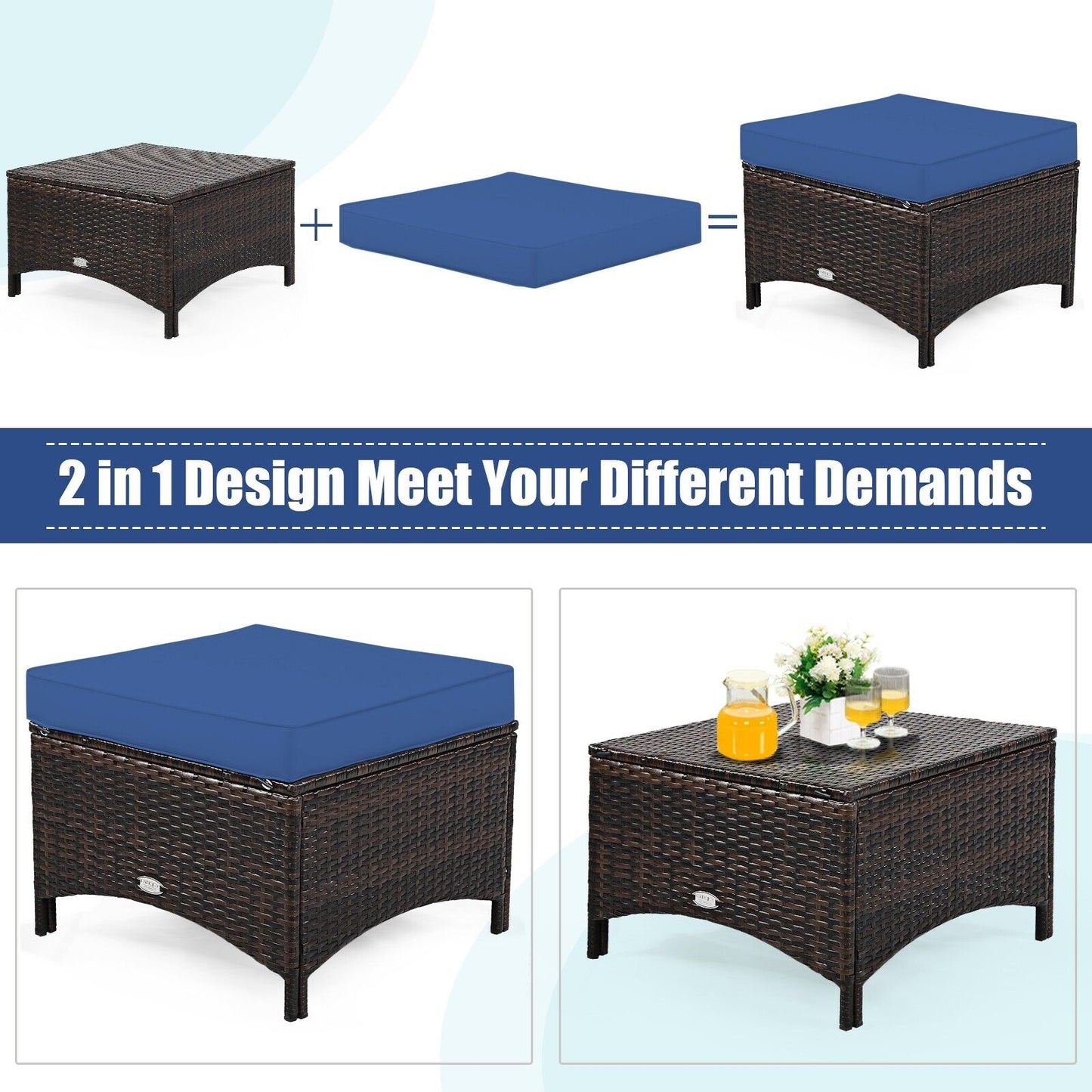5 PCS Patio Furniture Set Outdoor Rattan Conversation Sofa Set Removable Cushion