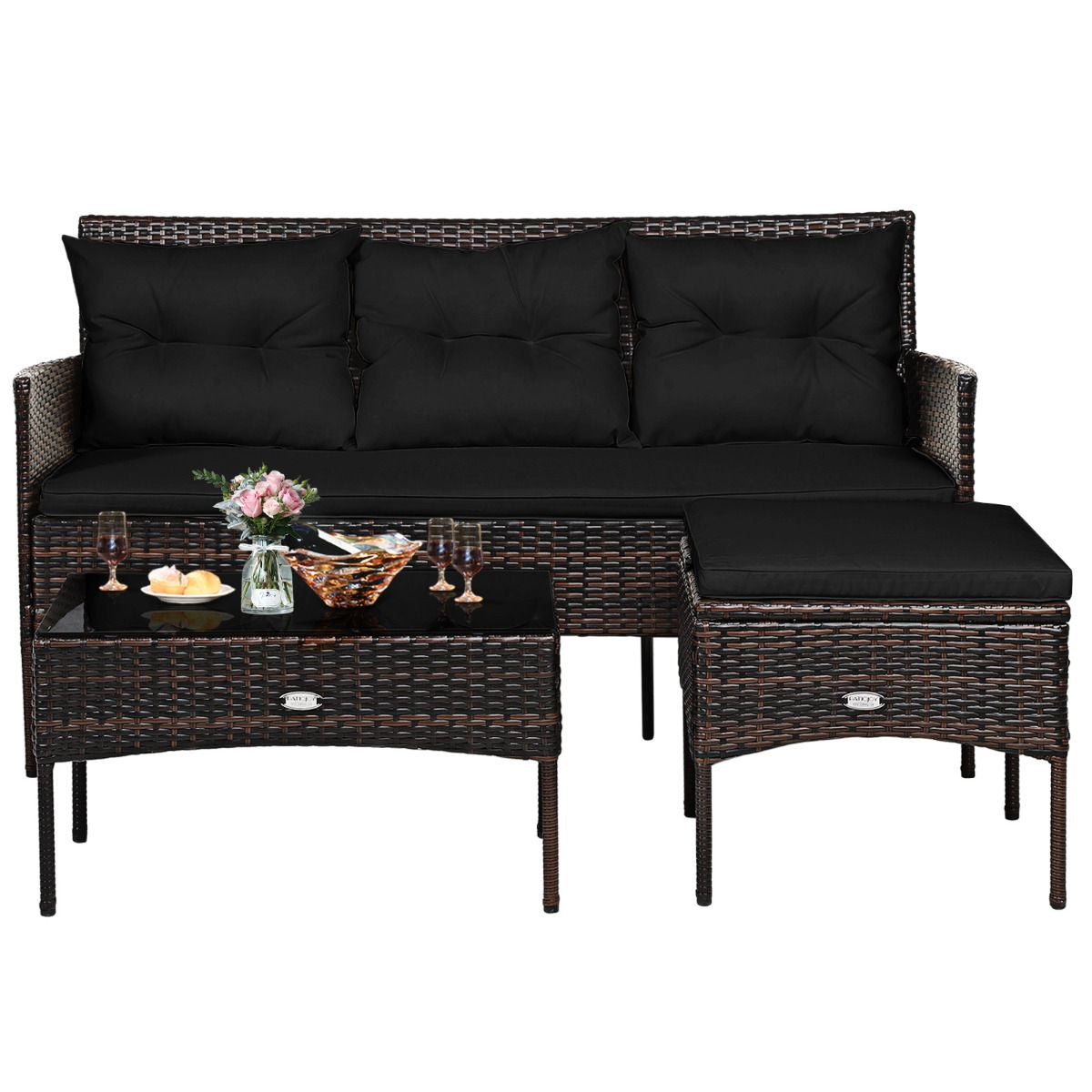 4 Seater Rattan Garden Furniture Set with Cushioned Sofa