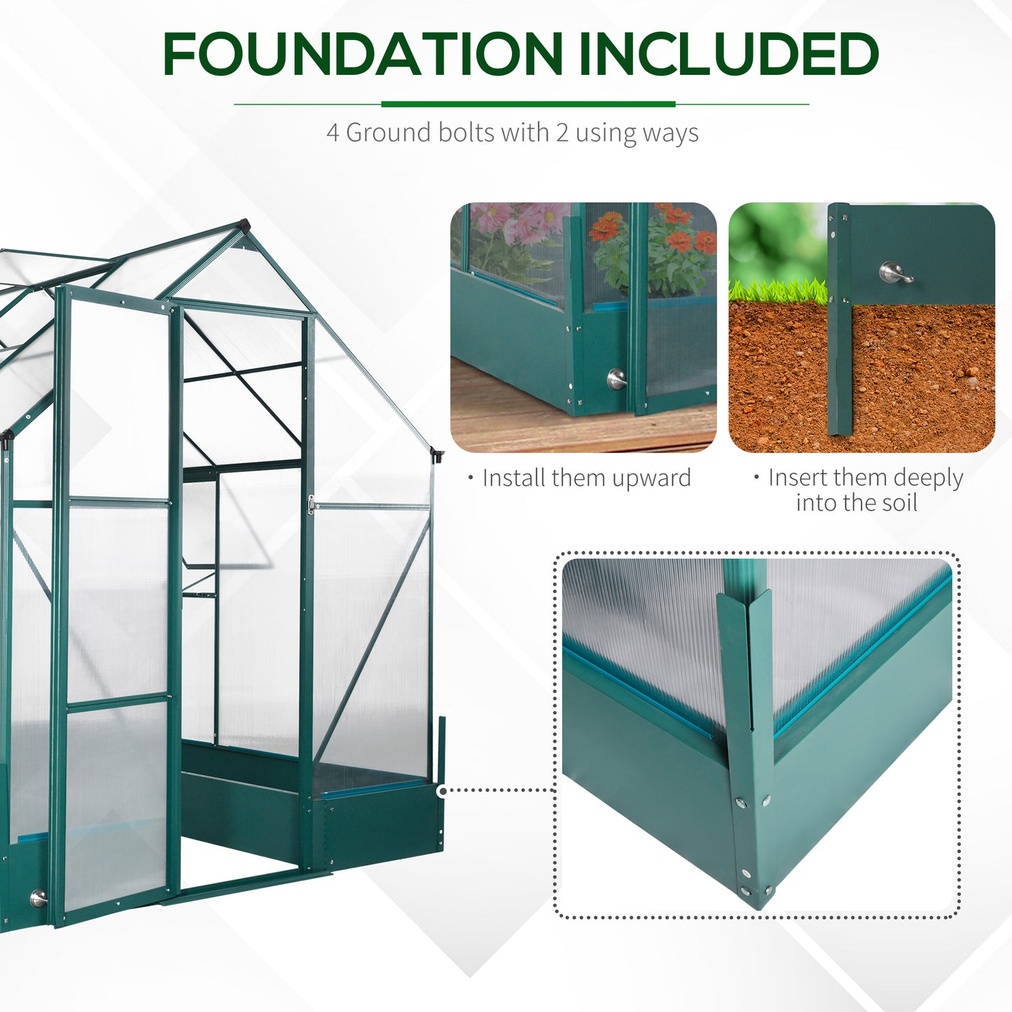 Walk-In Greenhouse Outdoor Polycarbonate Aluminium with Foundation Plant Bed