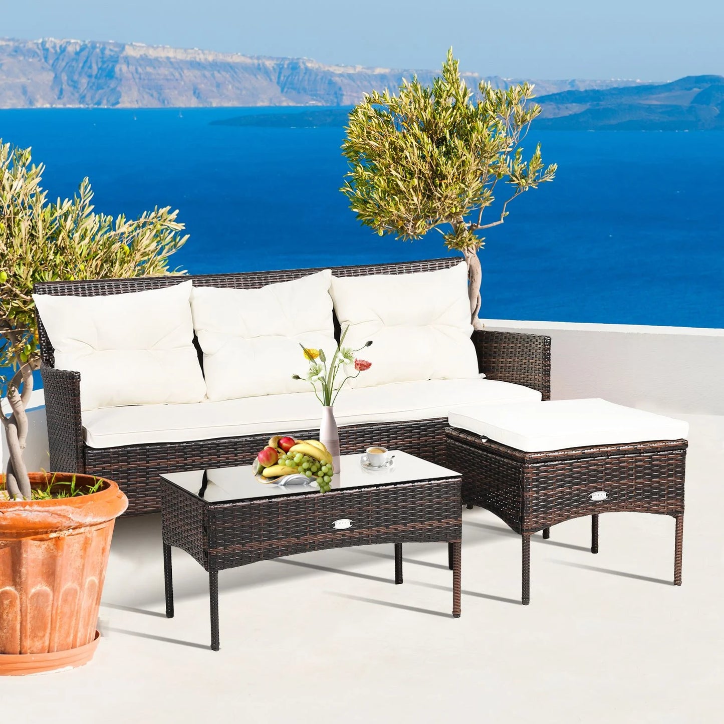 4 Seater Rattan Garden Furniture Set with Cushioned Sofa
