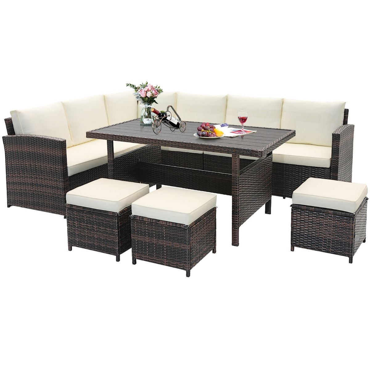 7 Pieces Wicker Patio Furniture Set for Porch Poolside Balcony Yard Garden