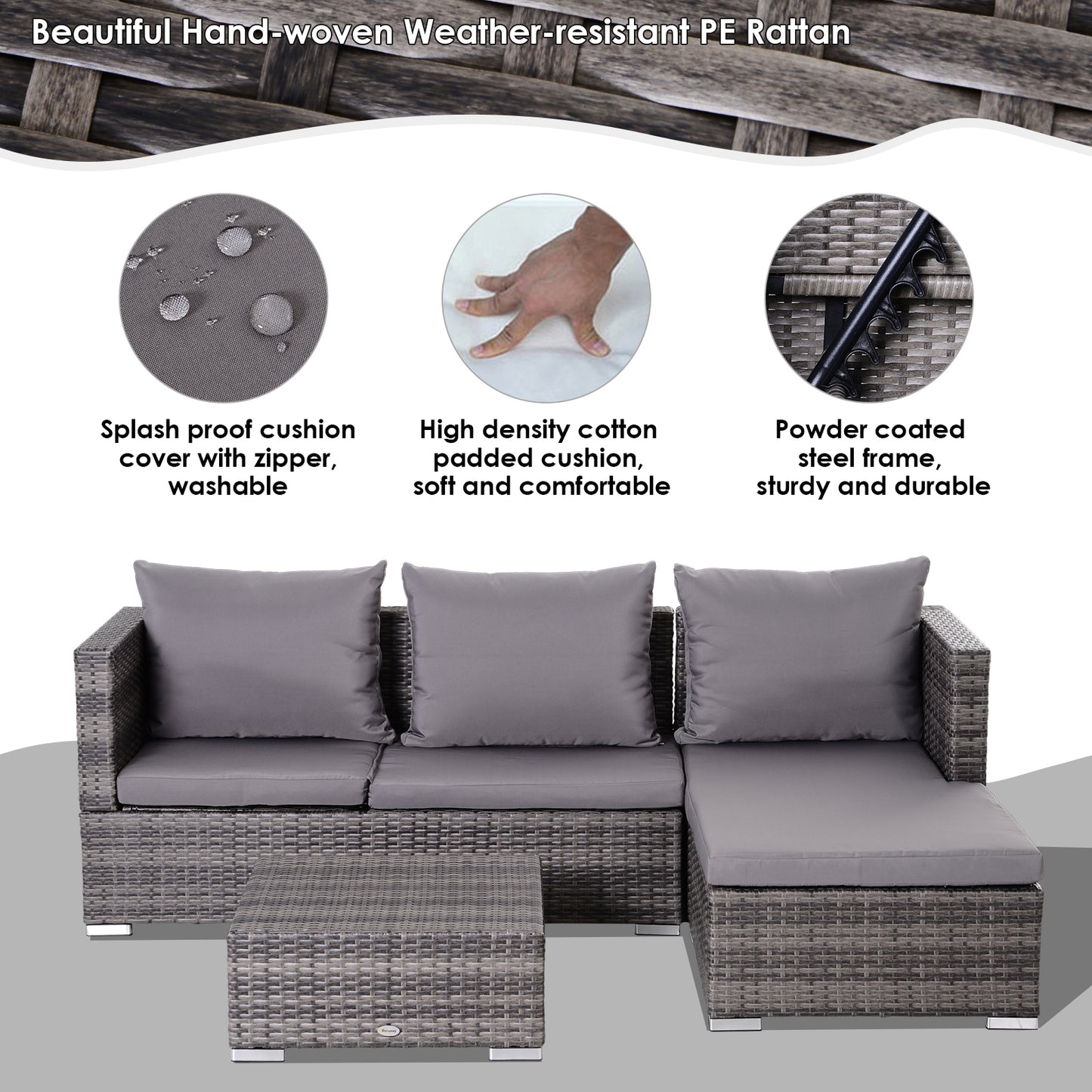 Rattan Garden Furniture Sofa Patio Conservatory Wicker W/Cushion 4-Seater