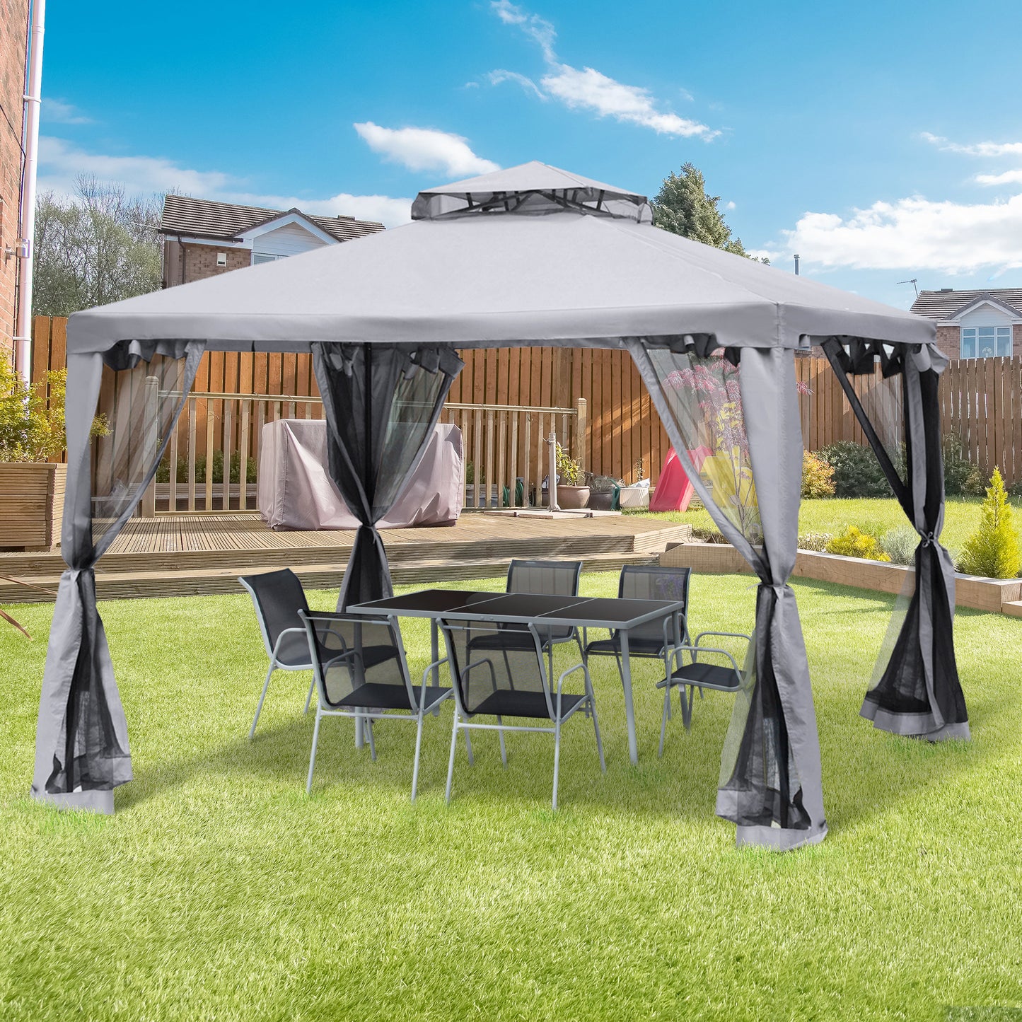 3 X 3(M) Metal Gazebo Outdoor 2-Tier Roof Marquee Party Tent with Netting