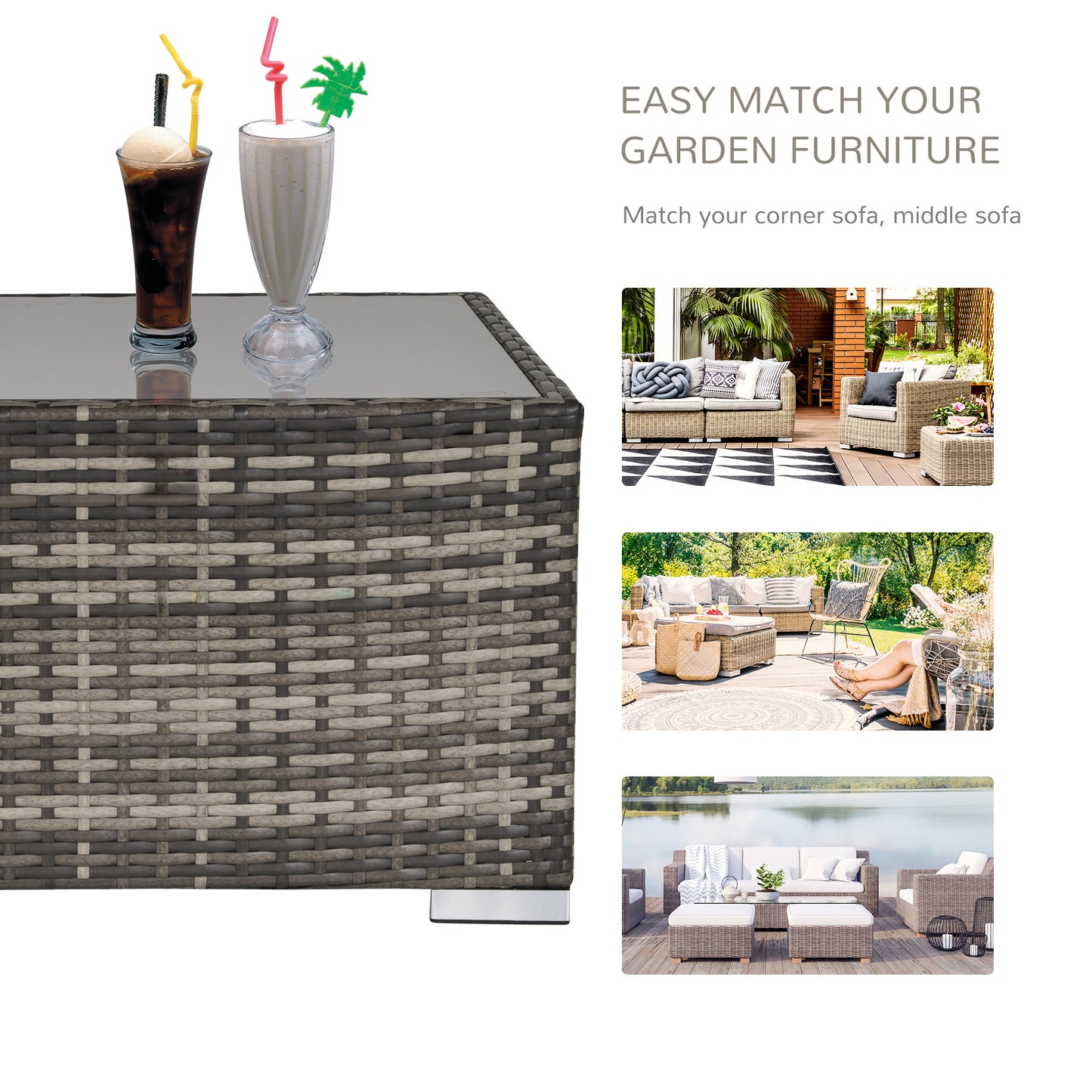 Garden Outdoor Rattan Corner Sofa,Single Sofa,Coffee Table Grey/Deep Grey