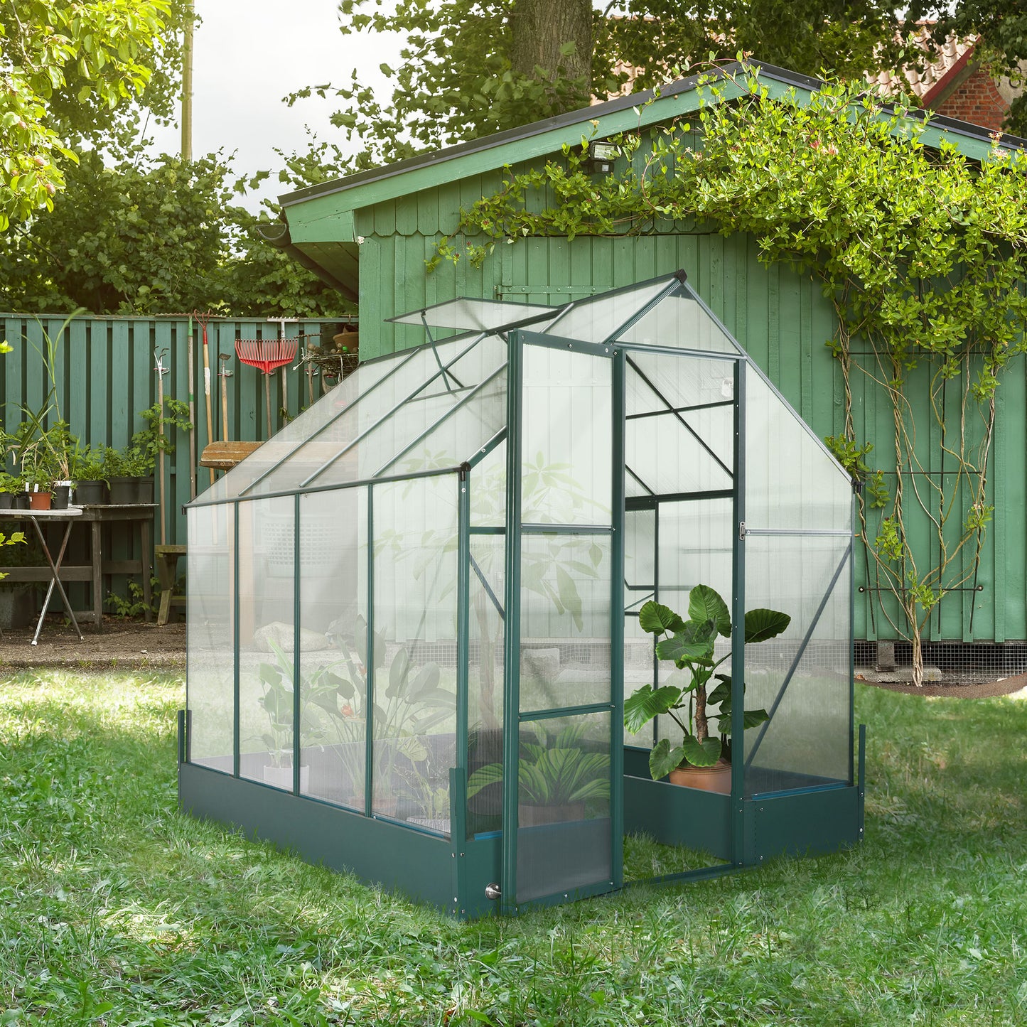 Walk-In Greenhouse Outdoor Polycarbonate Aluminium with Foundation Plant Bed